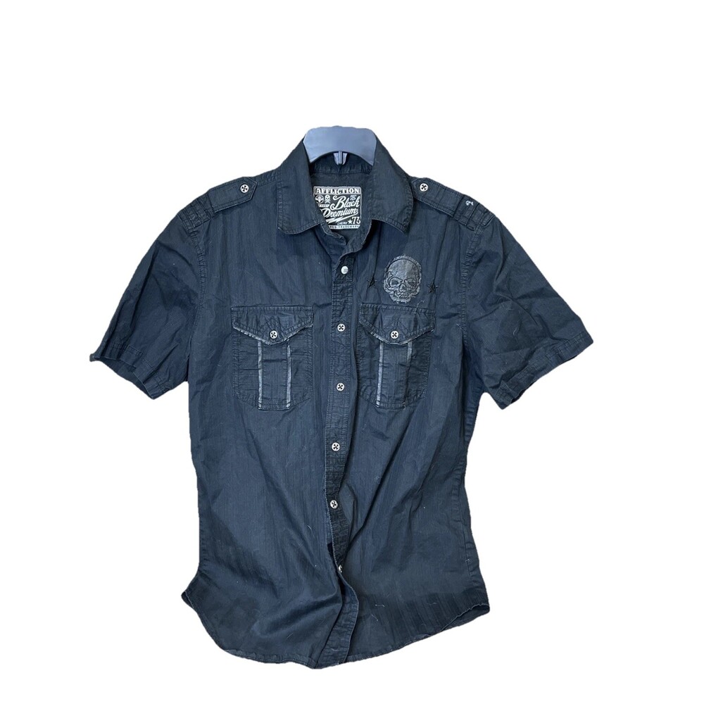 Affliction Black Premium Shirt Men M Button Up Embroidered Casual Athletic Top